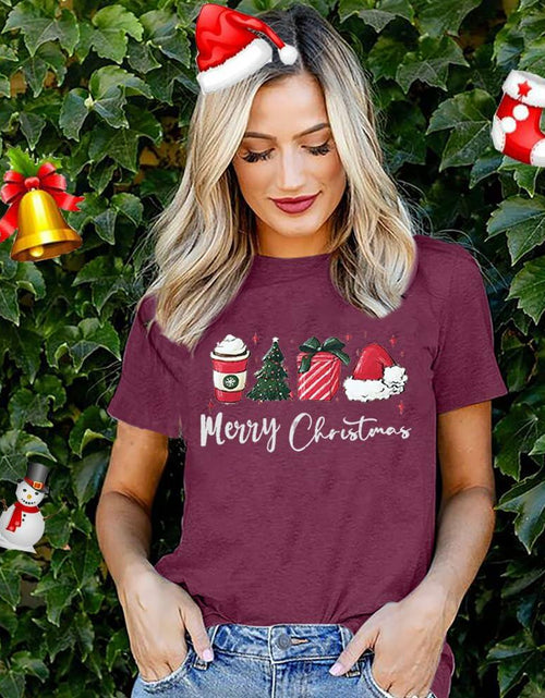 Load image into Gallery viewer, ZXCAHPT Christmas Shirt Women Merry Xmas Holiday Tee Coffee Tree Santa Size M
