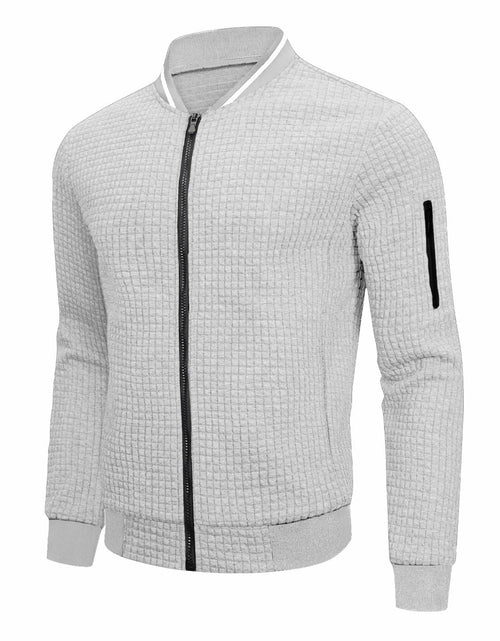 Load image into Gallery viewer, SAVKOOV Mens Lightweight Bomber Varsity Jacket Light Gray Size 5XL
