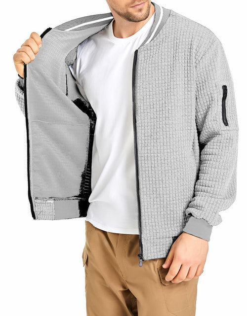 Load image into Gallery viewer, SAVKOOV Mens Lightweight Bomber Varsity Jacket Light Gray Size 5XL
