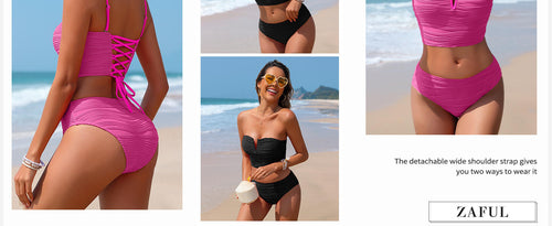 Load image into Gallery viewer, ZAFUL Womens Bandeau Lace-Up Bikini Set High Waisted Hot Pink Size M
