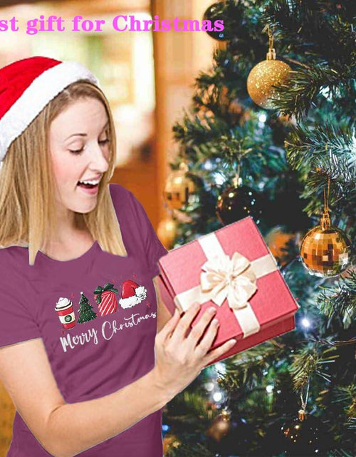 Load image into Gallery viewer, ZXCAHPT Christmas Shirt Women Merry Xmas Holiday Tee Coffee Tree Santa Size M
