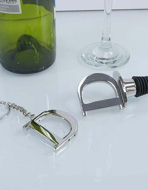 Load image into Gallery viewer, Lutong Letter Gift Set Key Ring &amp; Bottle Stopper D Silver Metal 2 PCS
