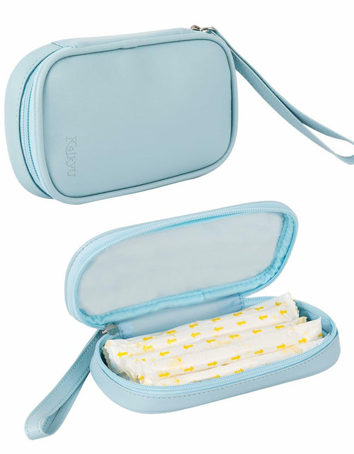 Load image into Gallery viewer, Koikyu PU Leather Tampon Organizer Bag with Zipper Handle Light Blue Small
