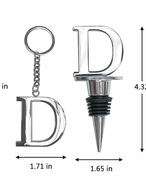 Load image into Gallery viewer, Lutong Letter Gift Set Key Ring &amp; Bottle Stopper D Silver Metal 2 PCS
