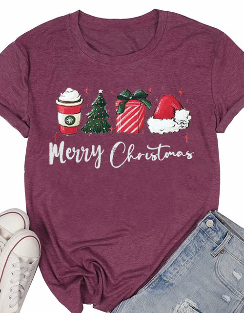 Load image into Gallery viewer, ZXCAHPT Christmas Shirt Women Merry Xmas Holiday Tee Coffee Tree Santa Size M
