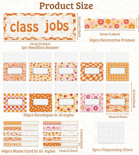 WATINC 97pcs Classroom Jobs Bulletin Board Set Groovy Orange Style