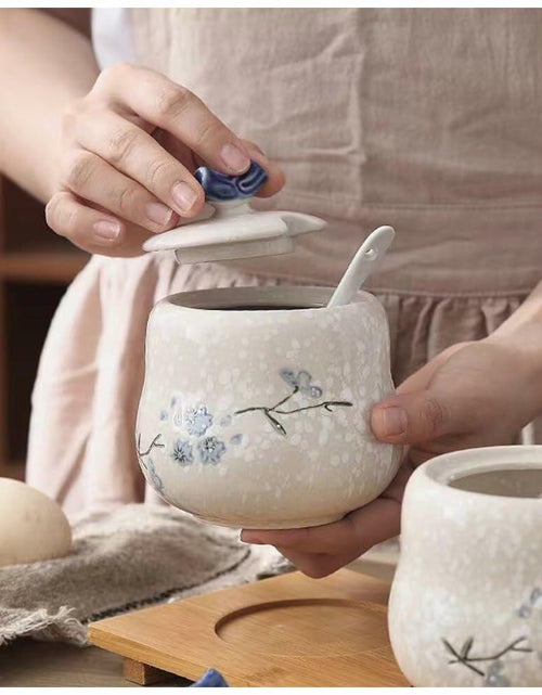 Load image into Gallery viewer, YMYL Ceramic Sugar Bowl Set 2 Blue Floral 13.5oz with Lid &amp; Spoon Retro
