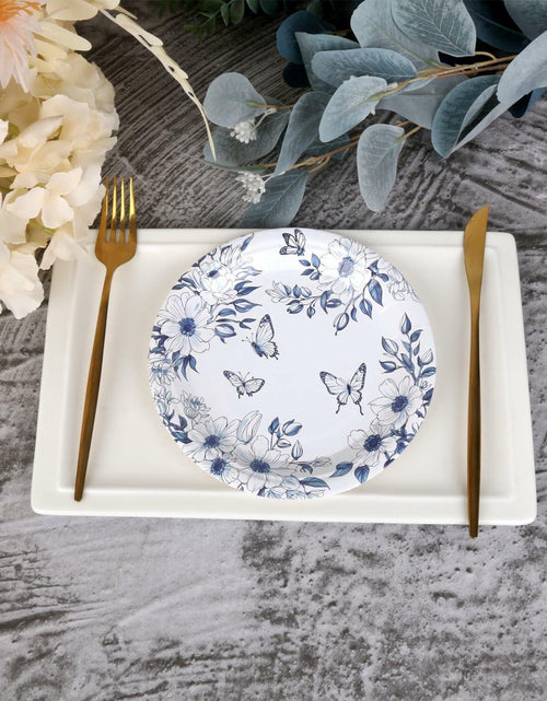 Load image into Gallery viewer, Pandecor 50 Blue White Floral Disposable Paper Plates 7in Butterfly Theme
