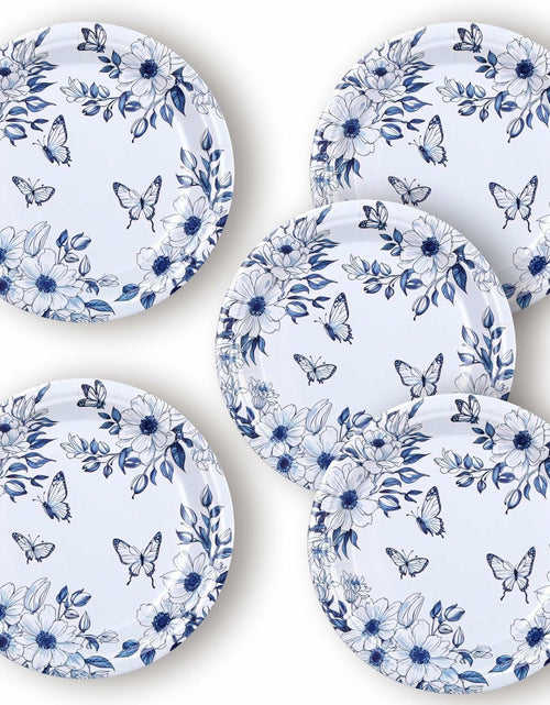 Load image into Gallery viewer, Pandecor 50 Blue White Floral Disposable Paper Plates 7in Butterfly Theme
