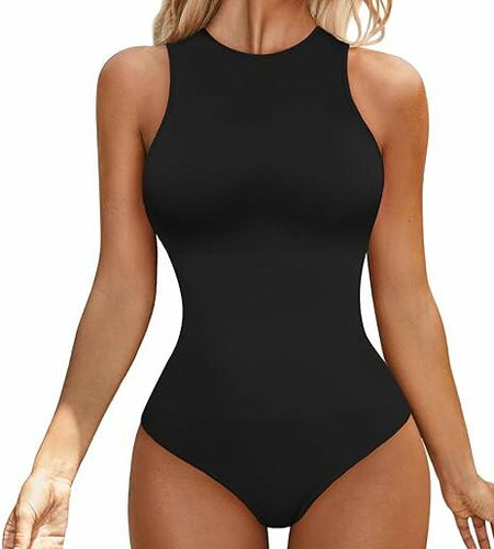 ALLBASE Women's Sleeveless Racerback Halter Bodysuit Black Size M