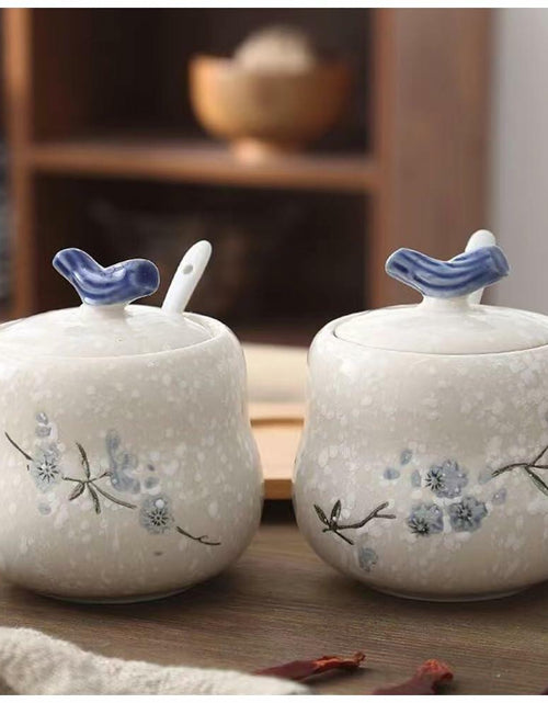 Load image into Gallery viewer, YMYL Ceramic Sugar Bowl Set 2 Blue Floral 13.5oz with Lid &amp; Spoon Retro
