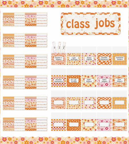 WATINC 97pcs Classroom Jobs Bulletin Board Set Groovy Orange Style