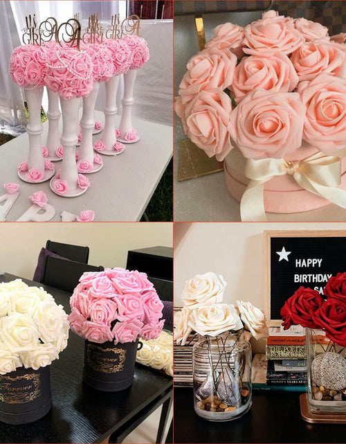 Load image into Gallery viewer, Yaqulen 60Pcs Artificial Foam Rose Flowers with Stems Red for Decorations
