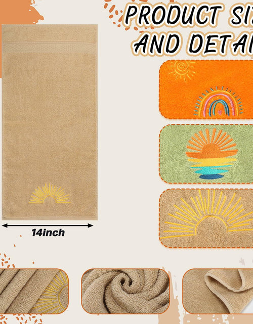 Load image into Gallery viewer, Fanfanwin Boho Embroidered Cotton Hand Towels 14x29 Inch Sun Moon Rainbow 3 Pc
