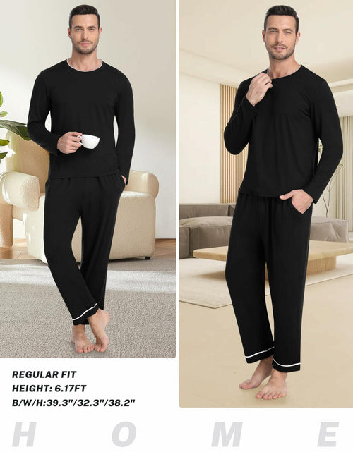 Load image into Gallery viewer, MoFiz Mens Long Sleeve Pajama Set Black Top &amp; Pants 2 Piece Loungewear Size L
