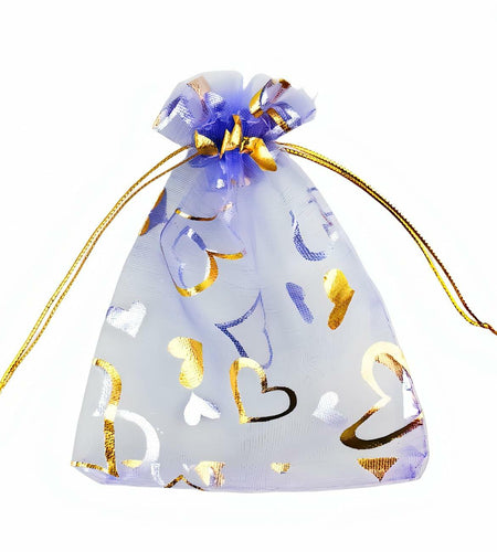 QIANHAILIZZ 100 pcs 3.5x4.7in Flower Heart Organza Gift Pouch Lilac Gold