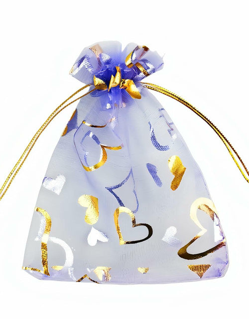 Load image into Gallery viewer, QIANHAILIZZ 100 pcs 3.5x4.7in Flower Heart Organza Gift Pouch Lilac Gold
