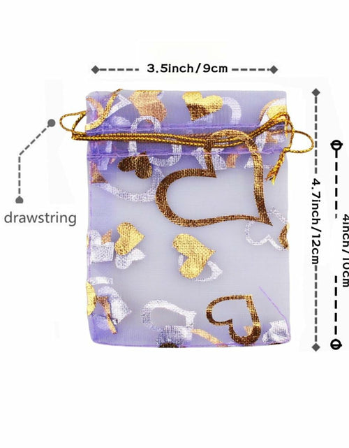 Load image into Gallery viewer, QIANHAILIZZ 100 pcs 3.5x4.7in Flower Heart Organza Gift Pouch Lilac Gold
