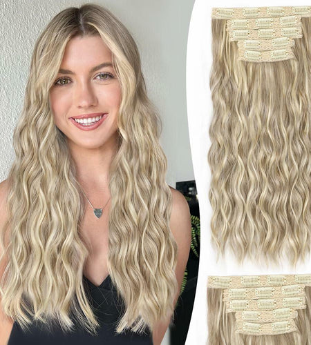 ALXNAN 16" Orange Red Thick Long Mermaid Wave Hair Clip Extensions