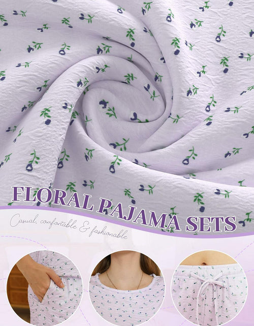 Load image into Gallery viewer, LYCY Womens Floral Print Pajama Shorts Set Light Blue Floral Size L
