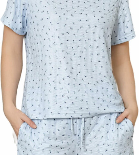 LYCY Womens Floral Print Pajama Shorts Set Light Blue Floral Size L