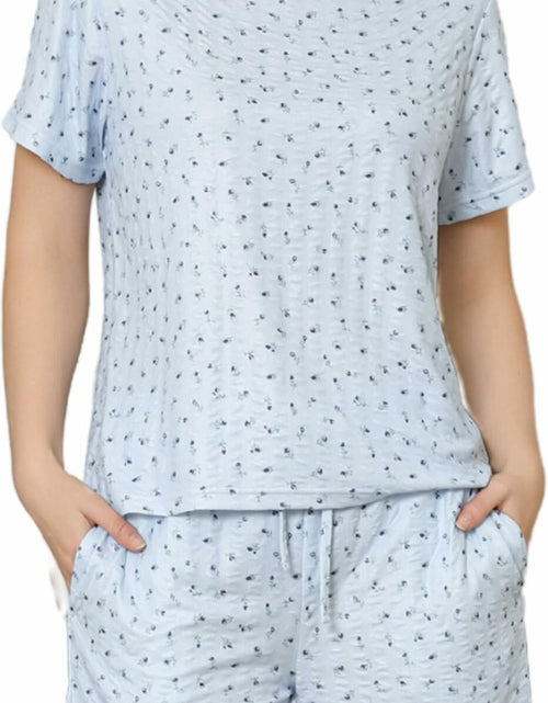 Load image into Gallery viewer, LYCY Womens Floral Print Pajama Shorts Set Light Blue Floral Size L
