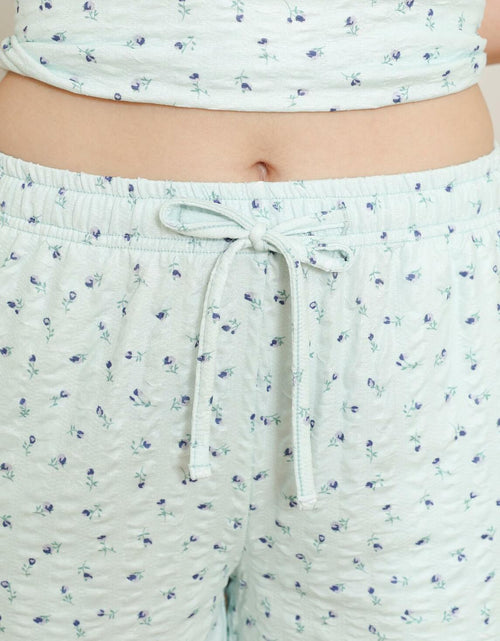 Load image into Gallery viewer, LYCY Womens Floral Print Pajama Shorts Set Light Blue Floral Size L
