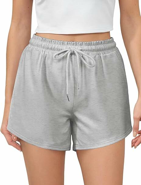Load image into Gallery viewer, luvamia Women's Pull On Elastic Waist Drawstring Grey Shorts Size M
