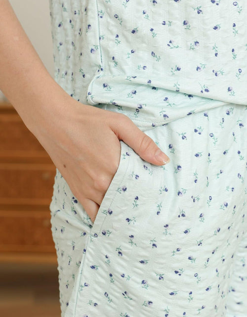 Load image into Gallery viewer, LYCY Womens Floral Print Pajama Shorts Set Light Blue Floral Size L
