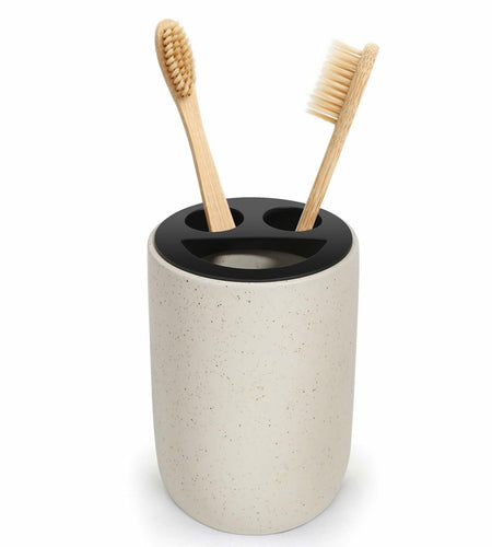 Aibrezin Ceramic Toothbrush & Makeup Brush Holder Organizer Beige