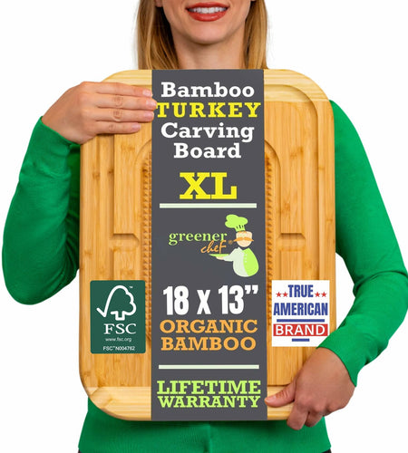 GREENER CHEF 18" XL Organic Turkey Carving Board Wooden Butcher Block