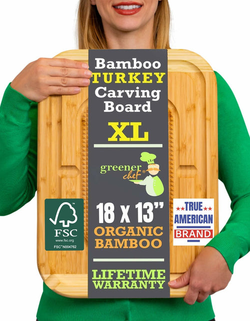 Load image into Gallery viewer, GREENER CHEF 18" XL Organic Turkey Carving Board Wooden Butcher Block
