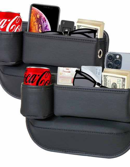Load image into Gallery viewer, INTMOOD 2 Pack Car Seat Gap Organizer Leather Cup Holder Storage Box Black
