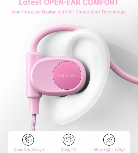 Mehomeli Kid Air Conduction Open Ear Headphones Wired 3.5mm Jack Pink