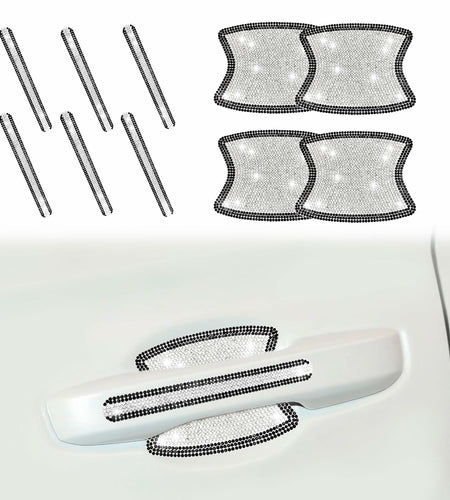 KEVWR 10pcs Bling Rhinestone Car Door Handle Stickers Protective Film Colorful