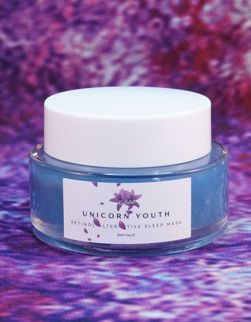 Load image into Gallery viewer, Kaitidid Unicorn Youth Retinol Alternative Sleep Mask 1oz Blueberry Scent
