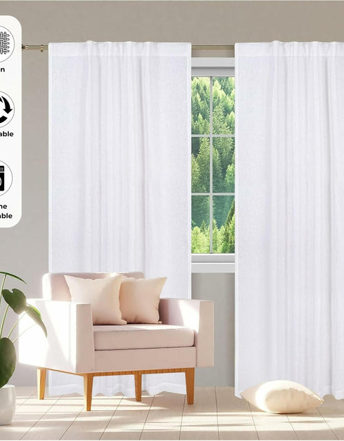 Load image into Gallery viewer, Limecasa Linen White Farmhouse Curtain 50x84 Tab Top Room Darkening 1 Panel
