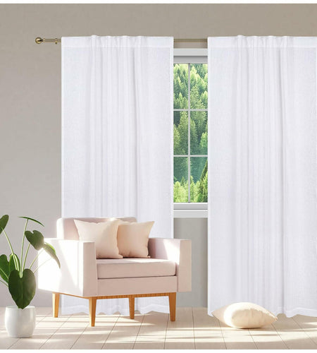 Limecasa Linen White Farmhouse Curtain 50x84 Tab Top Room Darkening 1 Panel