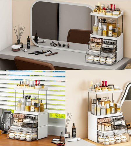 Yieach Acrylic Makeup Organizer Large Skincare Countertop Black