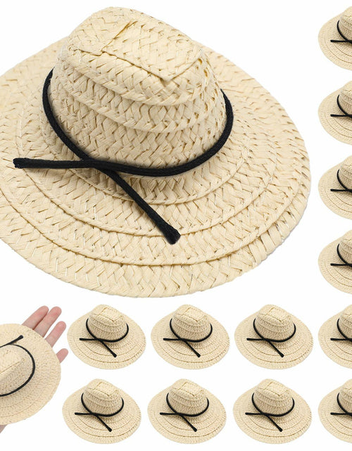 Load image into Gallery viewer, Cutecrop 12 Pcs Mini Cowboy Straw Doll Hats 4.72" Western Party Milk White Black
