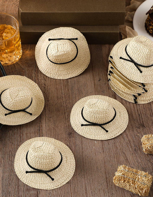 Load image into Gallery viewer, Cutecrop 12 Pcs Mini Cowboy Straw Doll Hats 4.72" Western Party Milk White Black
