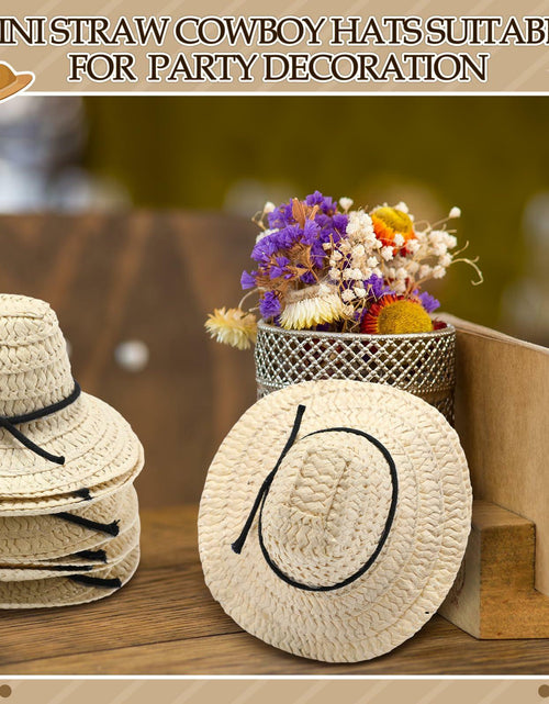 Load image into Gallery viewer, Cutecrop 12 Pcs Mini Cowboy Straw Doll Hats 4.72" Western Party Milk White Black
