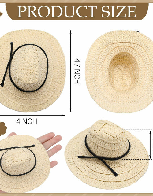 Load image into Gallery viewer, Cutecrop 12 Pcs Mini Cowboy Straw Doll Hats 4.72" Western Party Milk White Black
