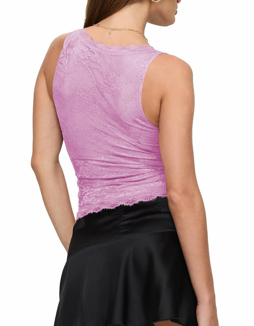 Load image into Gallery viewer, SAUNGKUAI Women's Sexy V Neck Sleeveless Lace Floral Top Bluenova Size M

