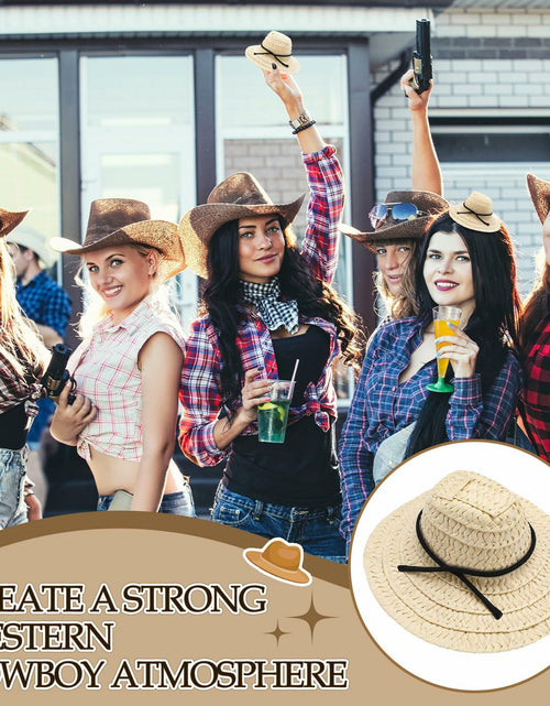 Load image into Gallery viewer, Cutecrop 12 Pcs Mini Cowboy Straw Doll Hats 4.72" Western Party Milk White Black
