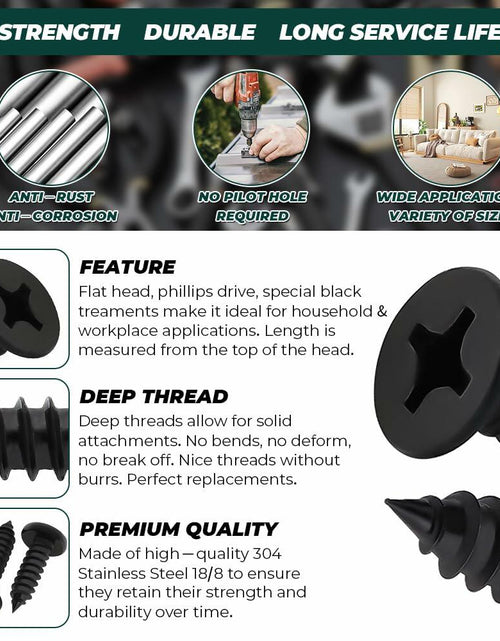 Load image into Gallery viewer, Fayeploo #10x3/4" Flat Head Wood Screws 50pcs Black Oxide Stainless Steel
