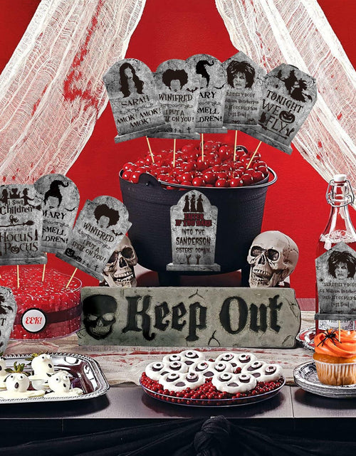 Load image into Gallery viewer, LeeSky 32Pcs Halloween Gravestone Cupcake Toppers Orange Black Purple Paper
