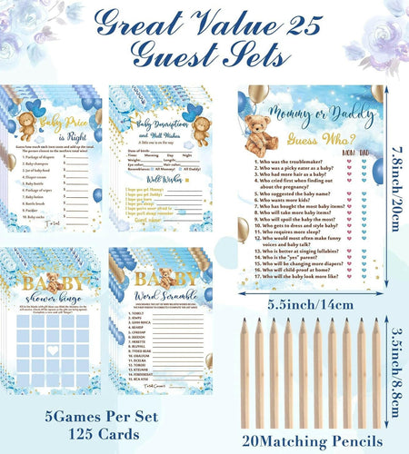 Estune 352 Pcs Baby Shower Advice Cards Blue Bear Decorations Game