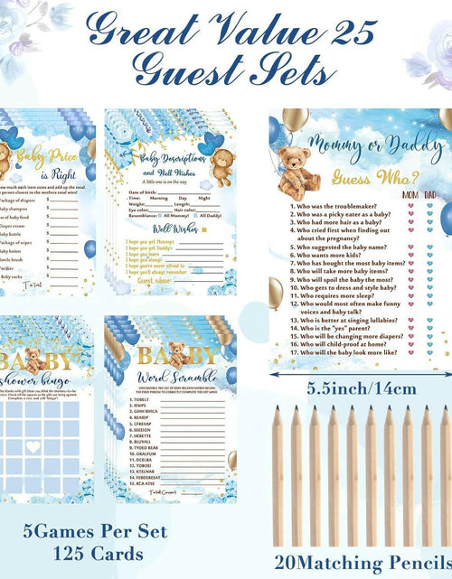 Load image into Gallery viewer, Estune 352 Pcs Baby Shower Advice Cards Blue Bear Decorations Game

