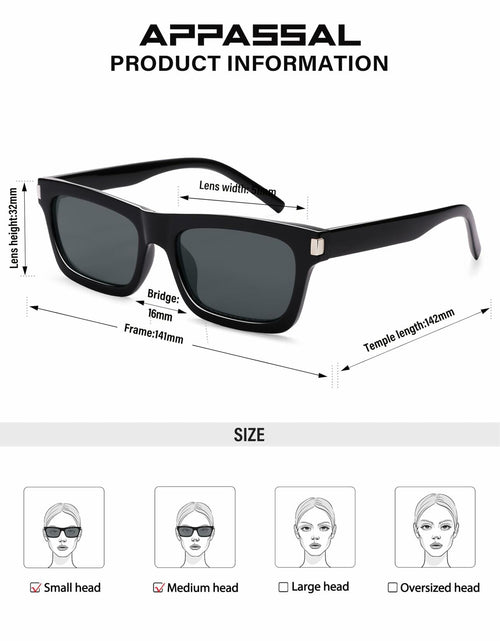 Load image into Gallery viewer, Appassal Retro Rectangular Sunglasses Unisex Black/Dark Gray AP3752 Open Box
